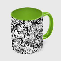 Кружка 3D Ahegao: Black & White, цвет: 3D-белый + светло-зеленый