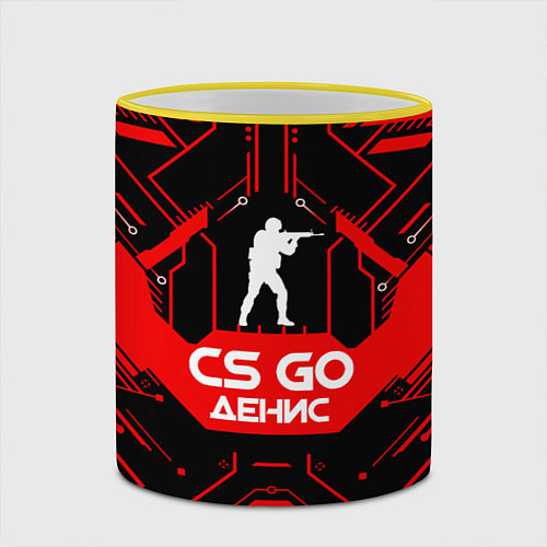 Кружка цветная CS:GO - Денис / 3D-Желтый кант – фото 2