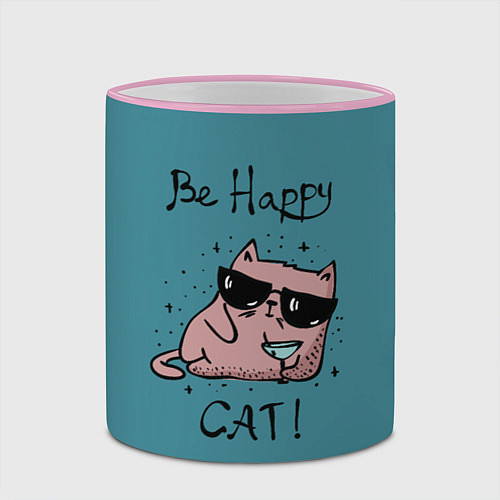 Кружка цветная Be Happy Cat / 3D-Розовый кант – фото 2