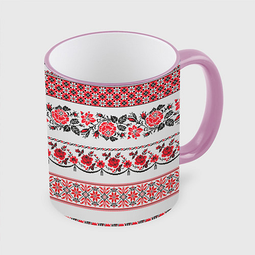 Кружка цветная Старославянский узор / 3D-Розовый кант – фото 1
