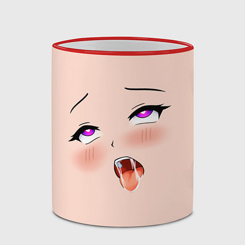 Кружка цветная Ahegao Face / 3D-Красный кант – фото 2