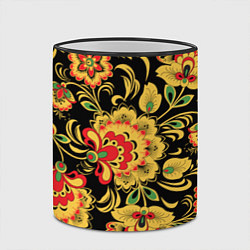 Кружка 3D Желтая хохлома, цвет: 3D-черный кант — фото 2