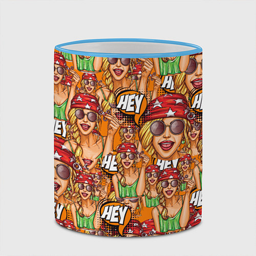 Кружка цветная Hey Girl / 3D-Небесно-голубой кант – фото 2