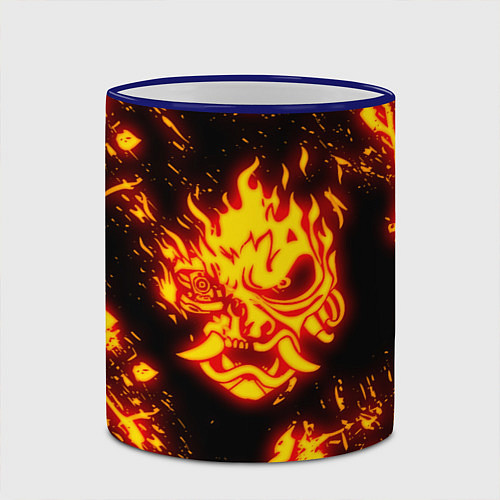 Кружка цветная Cyberpunk 2077: FIRE SAMURAI / 3D-Синий кант – фото 2
