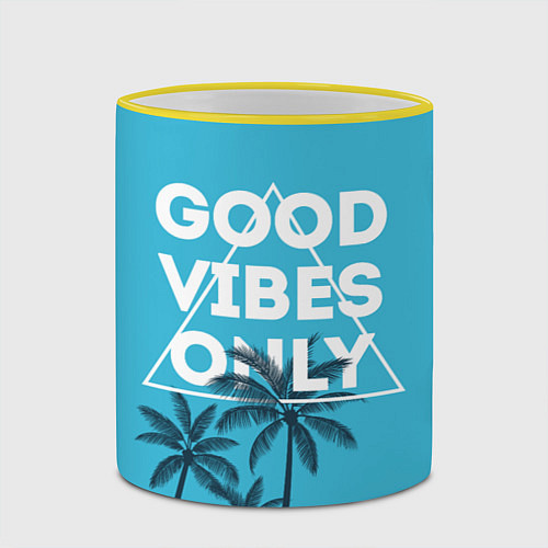 Кружка цветная Good vibes only / 3D-Желтый кант – фото 2