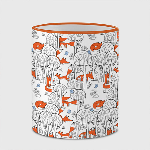 Кружка цветная Лисички в зимнем лесу / 3D-Оранжевый кант – фото 2