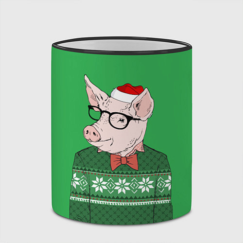 Кружка цветная New Year: Hipster Piggy / 3D-Черный кант – фото 2