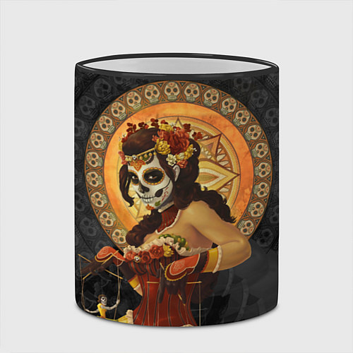 Кружка цветная Мексиканка - стиль Калавера Катрина / 3D-Черный кант – фото 2