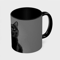 Кружка 3D Черный котик, цвет: 3D-белый + черный