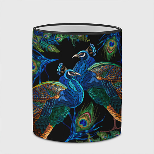 Кружка цветная Павлины - вышивка гладью / 3D-Черный кант – фото 2