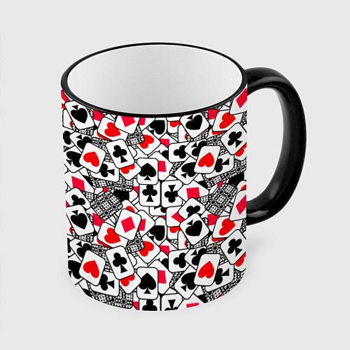 Кружка цветная Игральные карты - тузы / 3D-Черный кант – фото 1