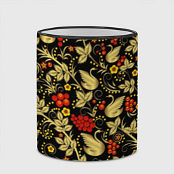 Кружка 3D Хохлома золотые лебеди, цвет: 3D-черный кант — фото 2