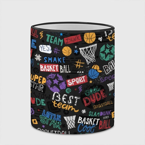 Кружка цветная Баскетбол коллаж / 3D-Черный кант – фото 2