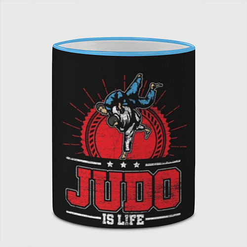 Кружка цветная Judo is life / 3D-Небесно-голубой кант – фото 2