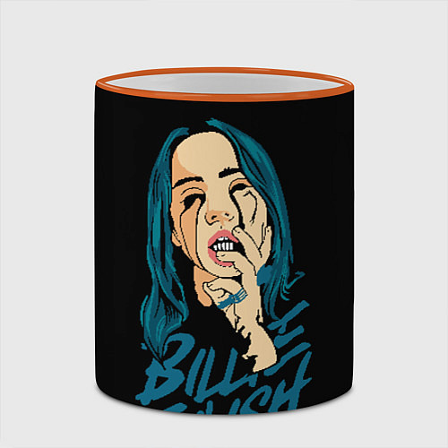 Кружка цветная Billie Eilish / 3D-Оранжевый кант – фото 2