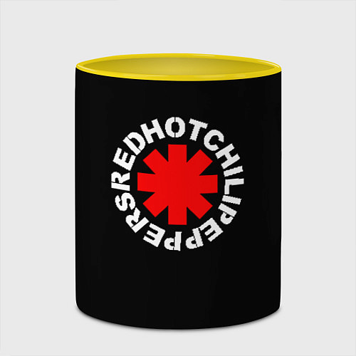 Кружка цветная Red Hot chili peppers logo on black / 3D-Белый + желтый – фото 2