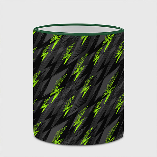 Кружка цветная Зеленые молнии паттерн / 3D-Зеленый кант – фото 2