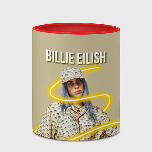 Кружка цветная BILLIE EILISH / 3D-Белый + красный – фото 2