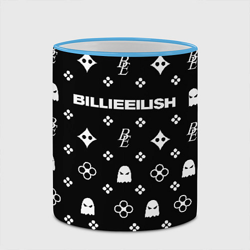 Кружка цветная Billie Eilish: Black Pattern / 3D-Небесно-голубой кант – фото 2