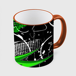 Кружка 3D Black and green corners, цвет: 3D-оранжевый кант