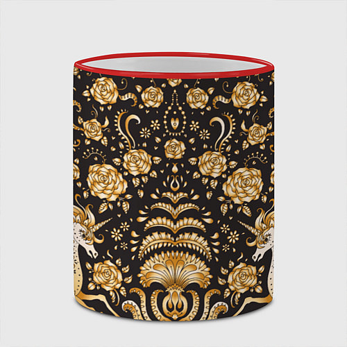 Кружка цветная Золотые единороги и цветы / 3D-Красный кант – фото 2