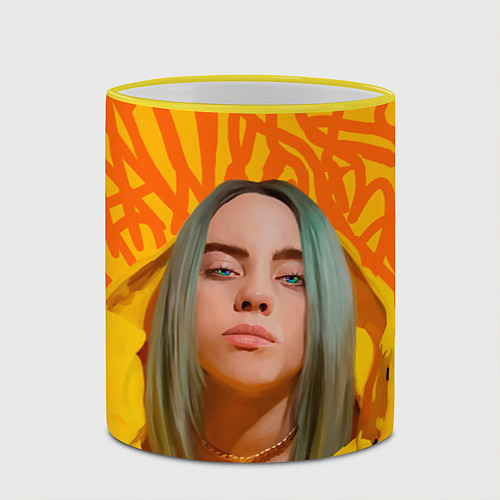 Кружка цветная Billie Eilish / 3D-Желтый кант – фото 2