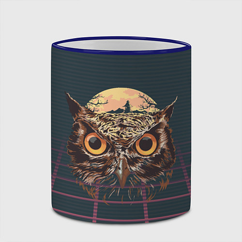 Кружка цветная Мудрая сова ретро / 3D-Синий кант – фото 2