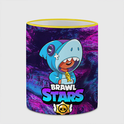 Кружка цветная BRAWL STARS LEON SHARK / 3D-Желтый кант – фото 2