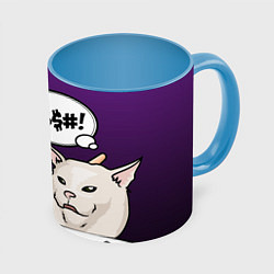 Кружка 3D Woman yelling at a cat, цвет: 3D-белый + небесно-голубой