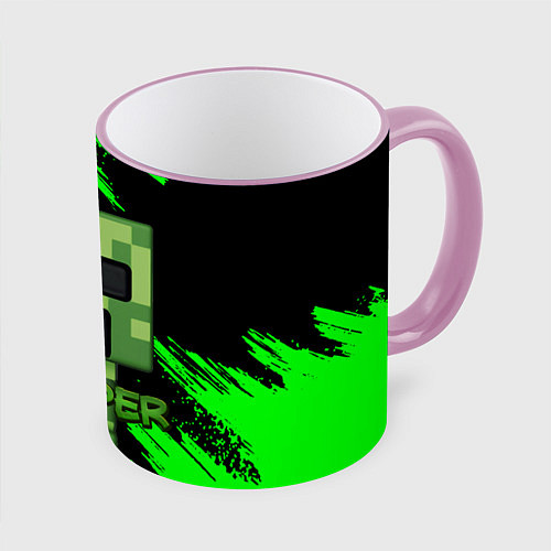 Кружка цветная MINECRAFT CREEPER / 3D-Розовый кант – фото 1