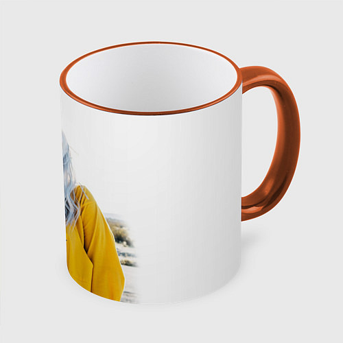 Кружка цветная BILLIE EILISH / 3D-Оранжевый кант – фото 1