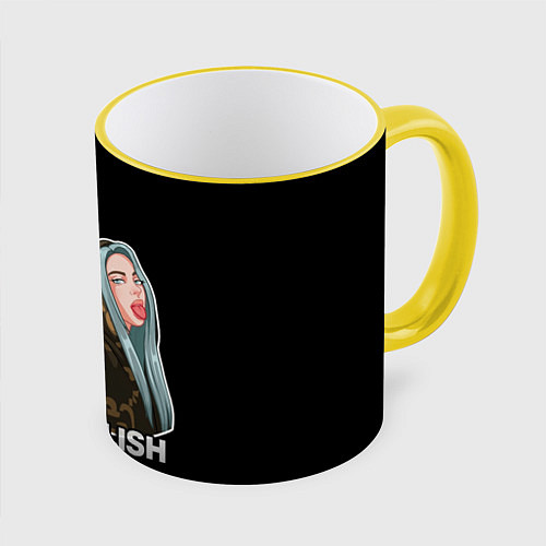 Кружка цветная BILLIE EILISH / 3D-Желтый кант – фото 1