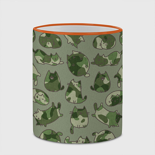 Кружка цветная Камуфляж с котиками хаки / 3D-Оранжевый кант – фото 2