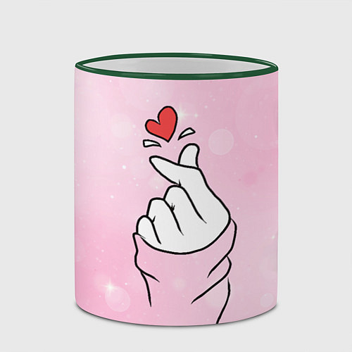 Кружка цветная Сердечко пальцами / 3D-Зеленый кант – фото 2
