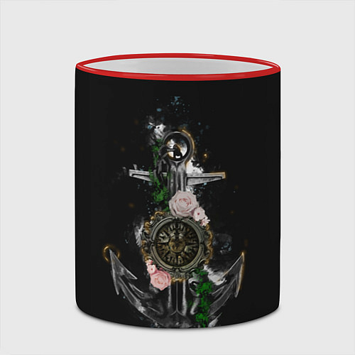 Кружка цветная Якорь с компасом и цветами / 3D-Красный кант – фото 2