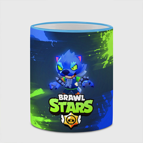 Кружка цветная Brawl Stars Werewolf Leon / 3D-Небесно-голубой кант – фото 2