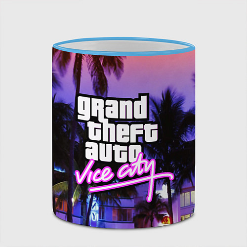 Кружка цветная Grand Theft Auto Vice City / 3D-Небесно-голубой кант – фото 2