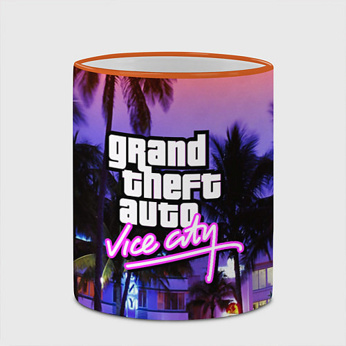 Кружка цветная Grand Theft Auto Vice City / 3D-Оранжевый кант – фото 2