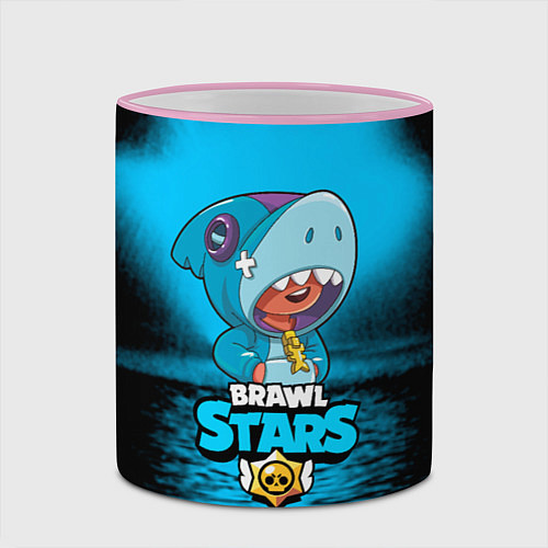 Кружка цветная Brawl stars leon shark / 3D-Розовый кант – фото 2