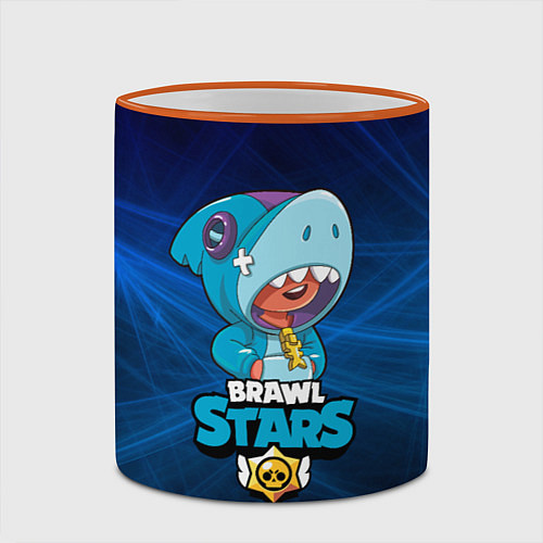 Кружка цветная Brawl stars leon shark / 3D-Оранжевый кант – фото 2