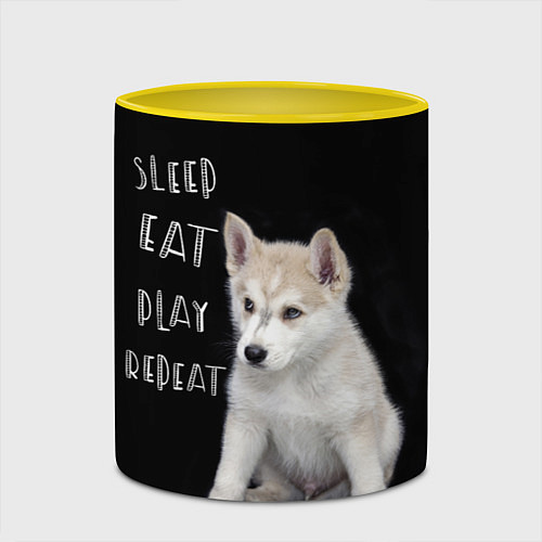 Кружка цветная Sleep Eat Play Repeat Хаски щенок / 3D-Белый + желтый – фото 2