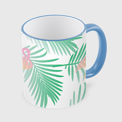 Кружка 3D Фламинго в джунглях, цвет: 3D-небесно-голубой кант