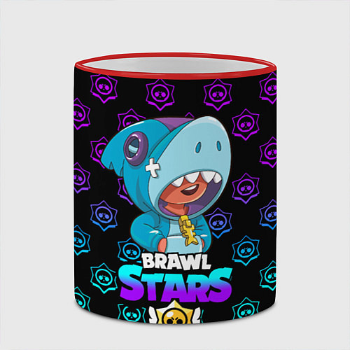 Кружка цветная Brawl stars leon shark / 3D-Красный кант – фото 2