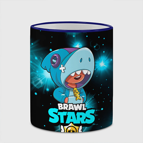 Кружка цветная Brawl stars leon shark / 3D-Синий кант – фото 2