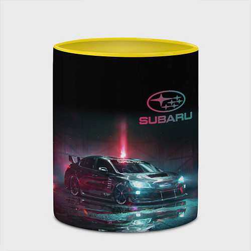 Кружка цветная SUBARUСпина / 3D-Белый + желтый – фото 2