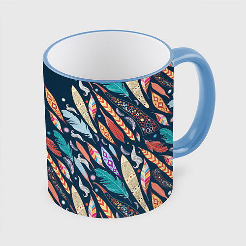 Кружка цветная Перья / 3D-Небесно-голубой кант – фото 1
