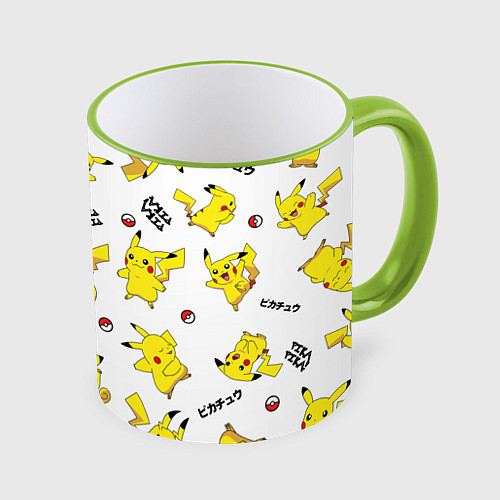 Кружка цветная ПИКАЧУ / 3D-Светло-зеленый кант – фото 1