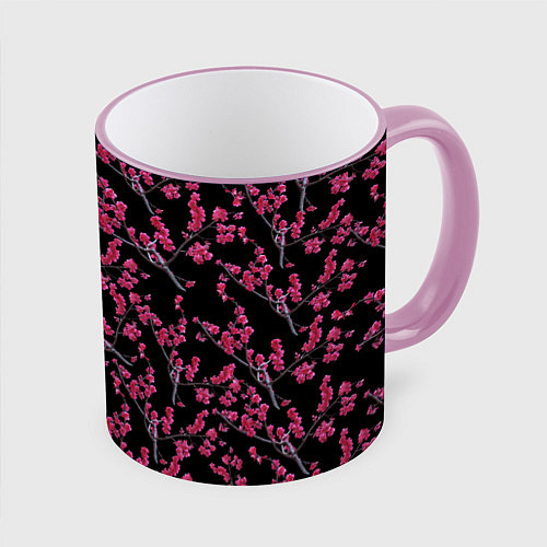 Кружка цветная Ветка сакура / 3D-Розовый кант – фото 1