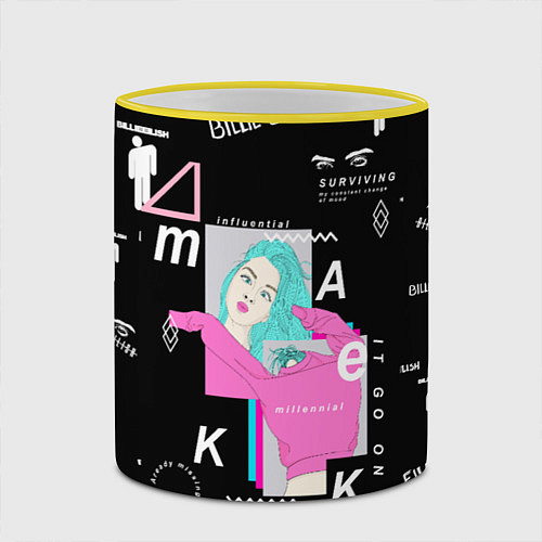 Кружка цветная Billie Eilish / 3D-Желтый кант – фото 2