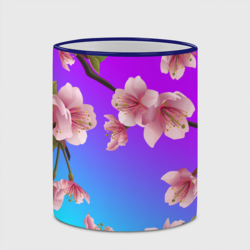 Кружка цветная САКУРА ВИШНЯ / 3D-Синий кант – фото 2